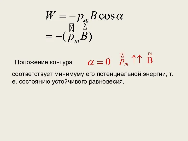 Положение контура соответствует минимуму его потенциальной энергии, т.е. состоянию устойчивого равновесия.