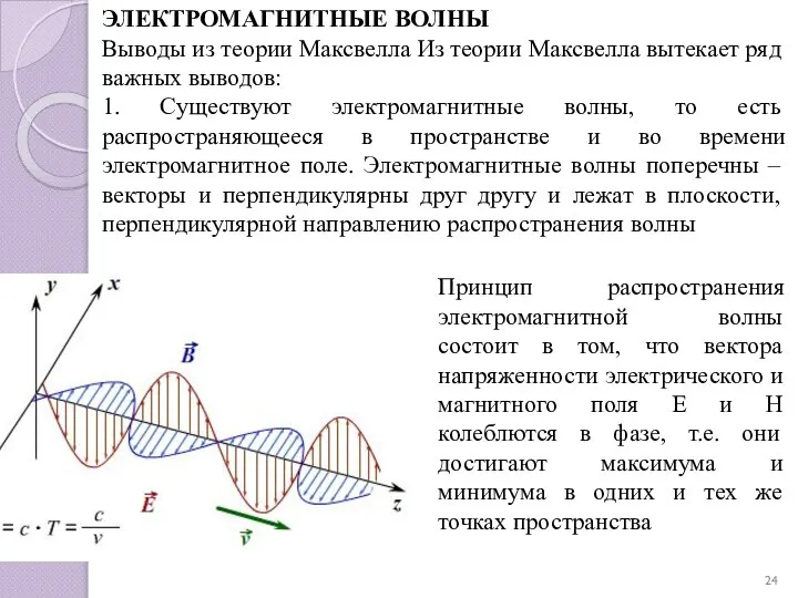 ЭЛЕКТРОМАГНИТНЫЕ ВОЛНЫ Выводы из теории Максвелла Из теории Максвелла вытекает ряд