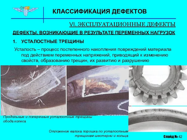 КЛАССИФИКАЦИЯ ДЕФЕКТОВ VI. ЭКСПЛУАТАЦИОННЫЕ ДЕФЕКТЫ ДЕФЕКТЫ, ВОЗНИКАЮЩИЕ В РЕЗУЛЬТАТЕ ПЕРЕМЕННЫХ НАГРУЗОК