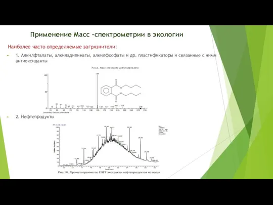 Применение Масс –спектрометрии в экологии Наиболее часто определяемые загрязнители: 1. Алкилфталаты,