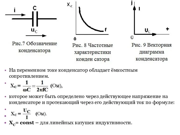 На переменном токе конденсатор обладает ёмкостным сопротивлением. которое может быть определено