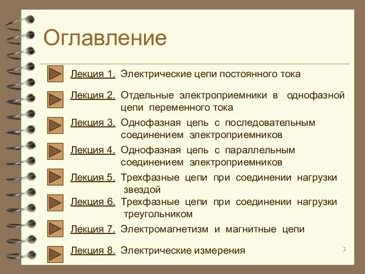 Оглавление Лекция 1. Электрические цепи постоянного тока Лекция 2. Отдельные электроприемники