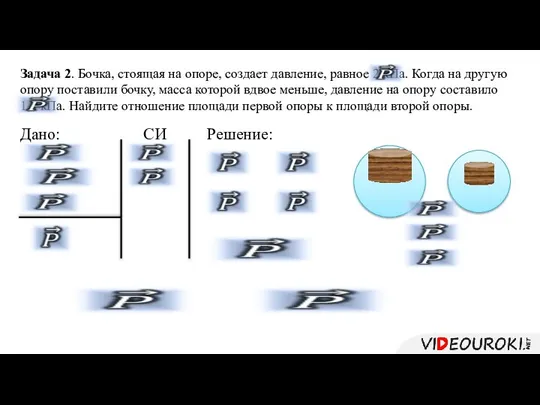 Задача 2. Бочка, стоящая на опоре, создает давление, равное 2 кПа.