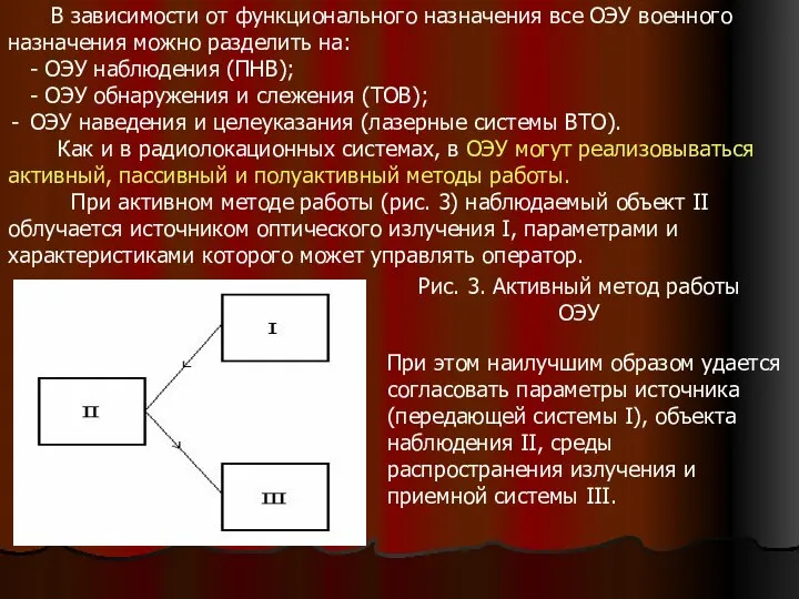 В зависимости от функционального назначения все ОЭУ военного назначения можно разделить