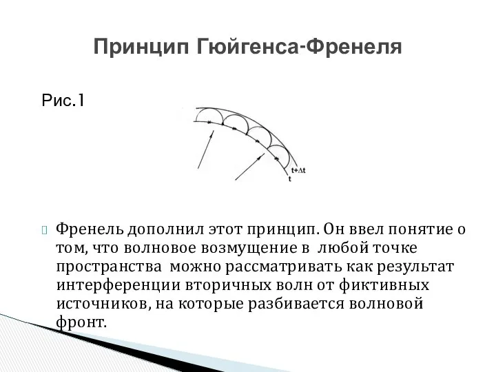 Рис.1 Френель дополнил этот принцип. Он ввел понятие о том, что