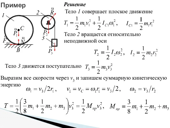 Решение Тело 1 совершает плоское движение Тело 2 вращается относительно неподвижной