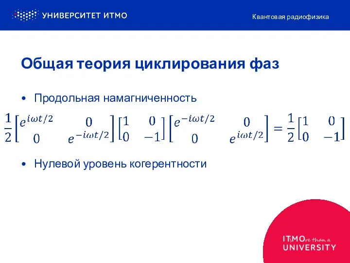 Продольная намагниченность Нулевой уровень когерентности Квантовая радиофизика Общая теория циклирования фаз