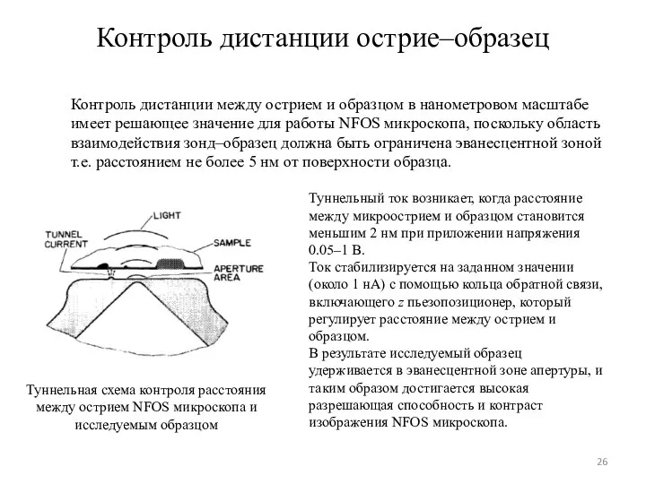 Контроль дистанции острие–образец Контроль дистанции между острием и образцом в нанометровом