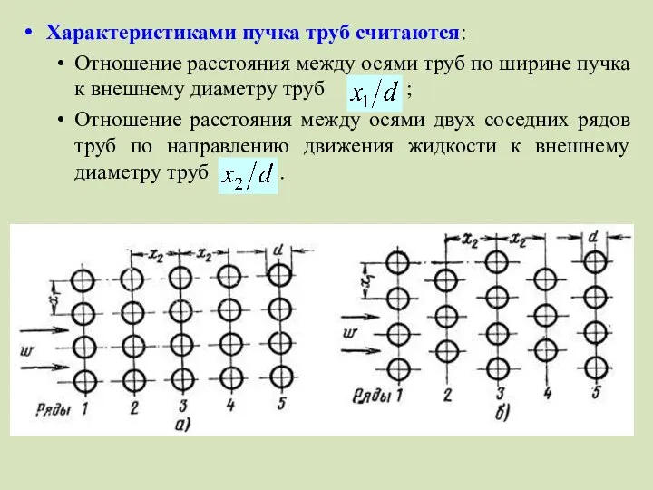 Характеристиками пучка труб считаются: Отношение расстояния между осями труб по ширине