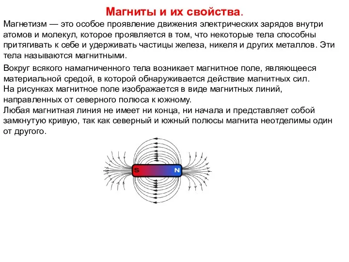 Вокруг всякого намагниченного тела возникает магнитное поле, являющееся материальной средой, в