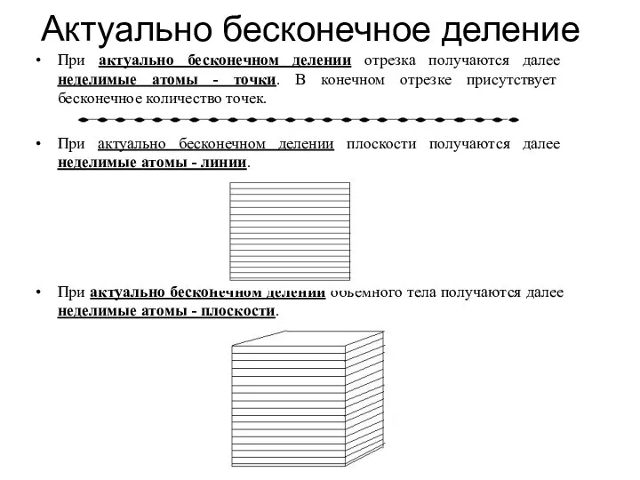 Актуально бесконечное деление При актуально бесконечном делении отрезка получаются далее неделимые