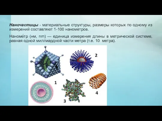 Наночастицы - материальные структуры, размеры которых по одному из измерений составляют