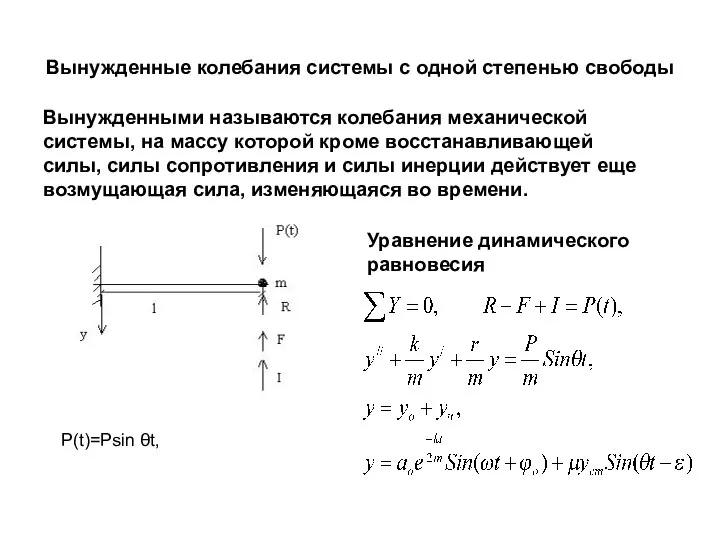 Вынужденные колебания системы с одной степенью свободы Вынужденными называются колебания механической