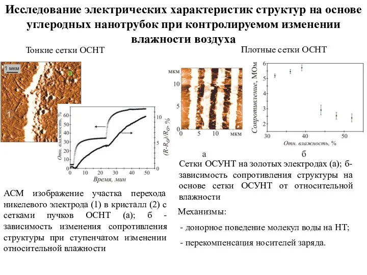 Исследование электрических характеристик структур на основе углеродных нанотрубок при контролируемом изменении