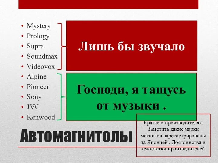 Автомагнитолы Mystery Prology Supra Soundmax Videovox Alpine Pioneer Sony JVC Kenwood