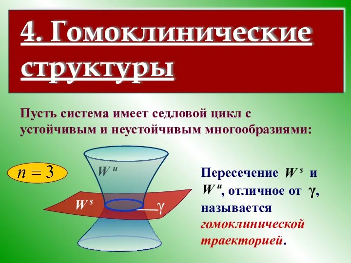 4. Гомоклинические структуры Пусть система имеет седловой цикл с устойчивым и