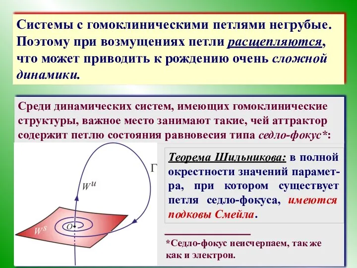 Системы с гомоклиническими петлями негрубые. Поэтому при возмущениях петли расщепляются, что