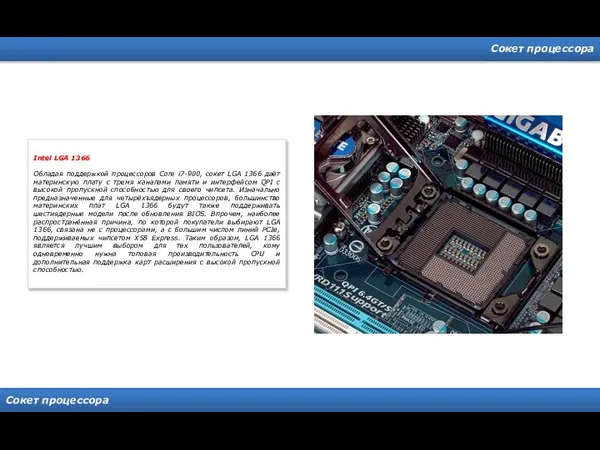 Сокет процессора Сокет процессора Intel LGA 1366 Обладая поддержкой процессоров Core