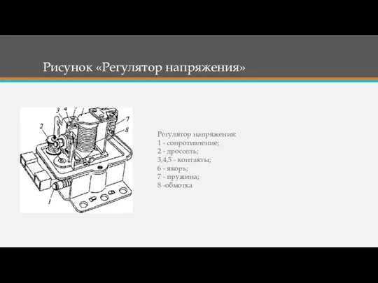 Рисунок «Регулятор напряжения» Регулятор напряжения: 1 - сопротивление; 2 - дроссель;