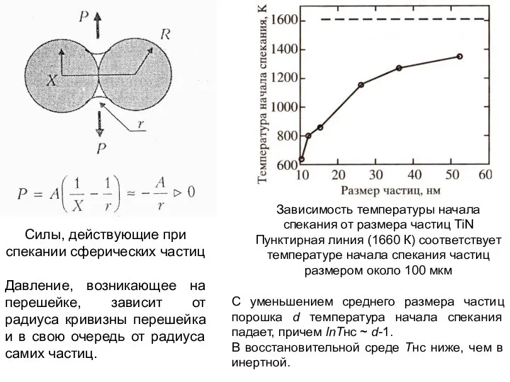 Силы, действующие при спекании сферических частиц Давление, возникающее на перешейке, зависит