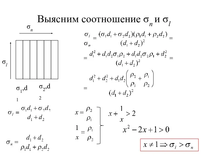 Выясним соотношение σn и σl σn σ2,d2 σ1,d1 σl