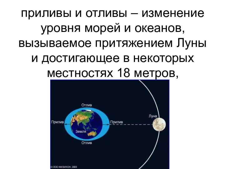 приливы и отливы – изменение уровня морей и океанов, вызываемое притяжением