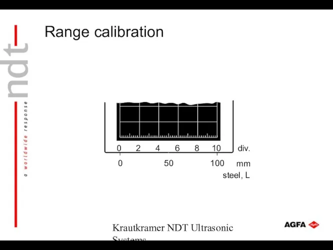 Krautkramer NDT Ultrasonic Systems 0 100 mm 50 steel, L div. Range calibration