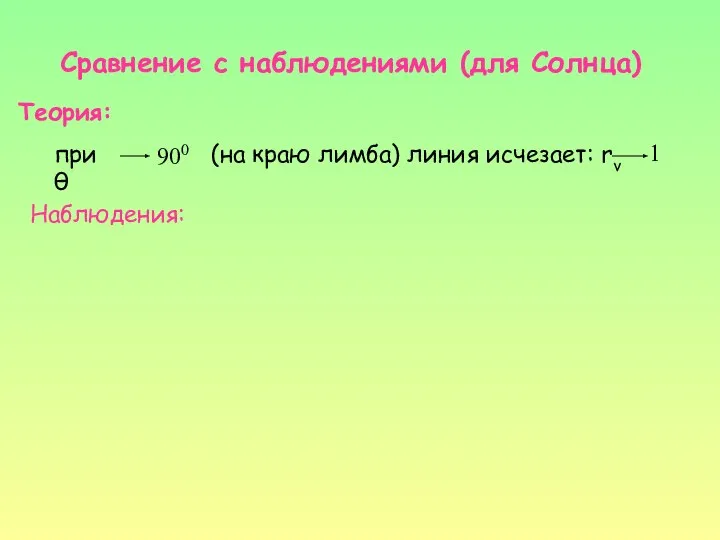 Сравнение с наблюдениями (для Солнца) при θ 900 (на краю лимба)