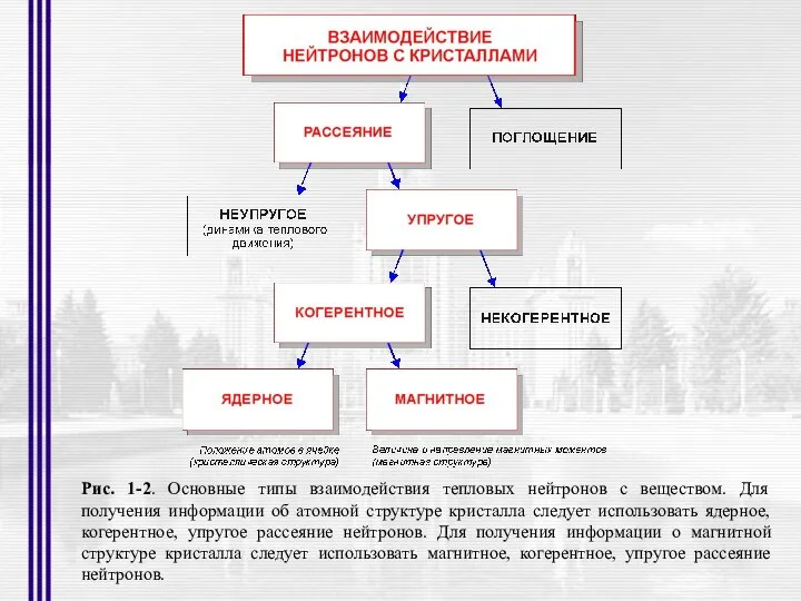 Рис. 1-2. Основные типы взаимодействия тепловых нейтронов с веществом. Для получения