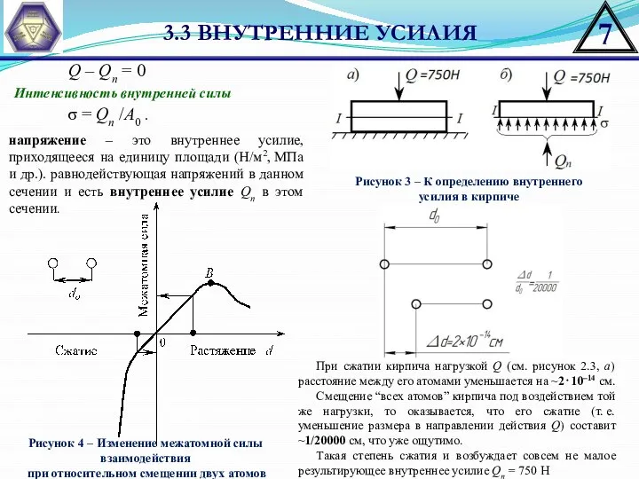 3.3 ВНУТРЕННИЕ УСИЛИЯ Рисунок 3 – К определению внутреннего усилия в