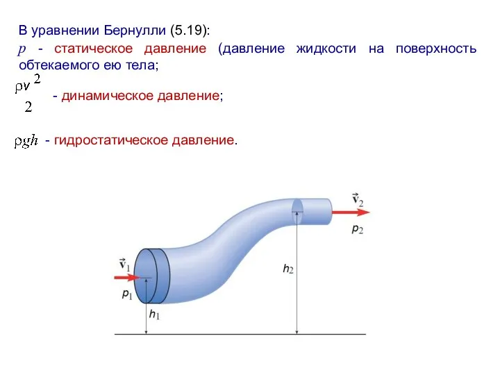 В уравнении Бернулли (5.19): p - статическое давление (давление жидкости на