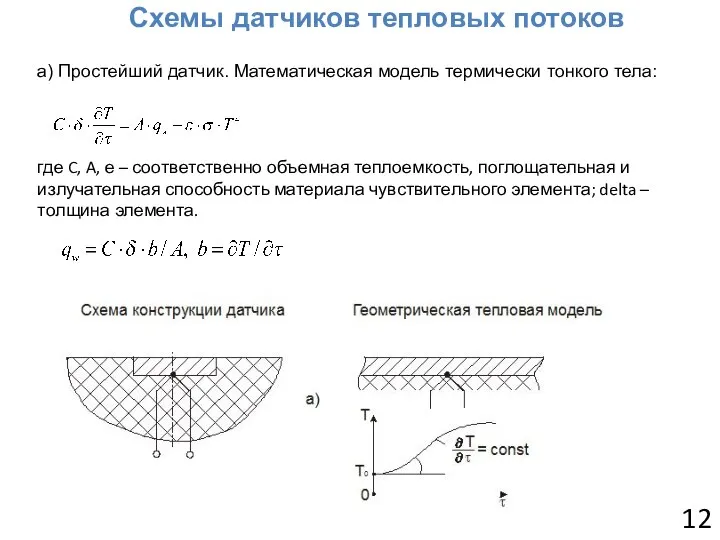 а) Простейший датчик. Математическая модель термически тонкого тела: где C, A,