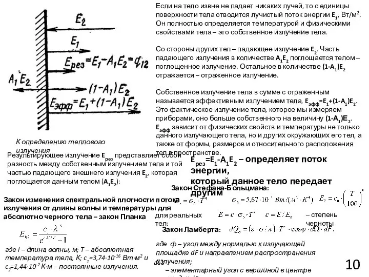 10 К определению теплового излучения Если на тело извне не падает