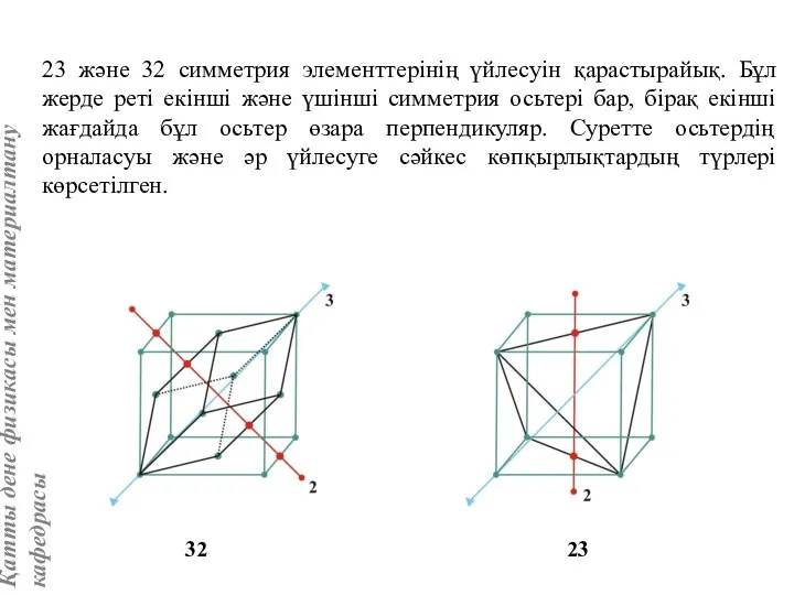 23 және 32 симметрия элементтерінің үйлесуін қарастырайық. Бұл жерде реті екінші