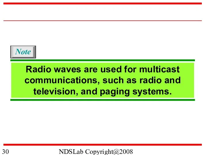 NDSLab Copyright@2008 Radio waves are used for multicast communications, such as