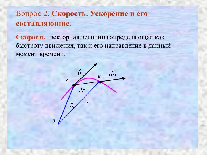 Вопрос 2. Скорость. Ускорение и его составляющие. Скорость - векторная величина