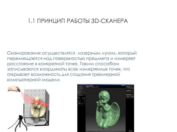 1.1 ПРИНЦИП РАБОТЫ 3D-СКАНЕРА Сканирование осуществлятся лазерным лучом, который перемещается над