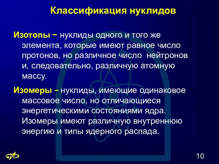 Классификация нуклидов Изотопы − нуклиды одного и того же элемента, которые