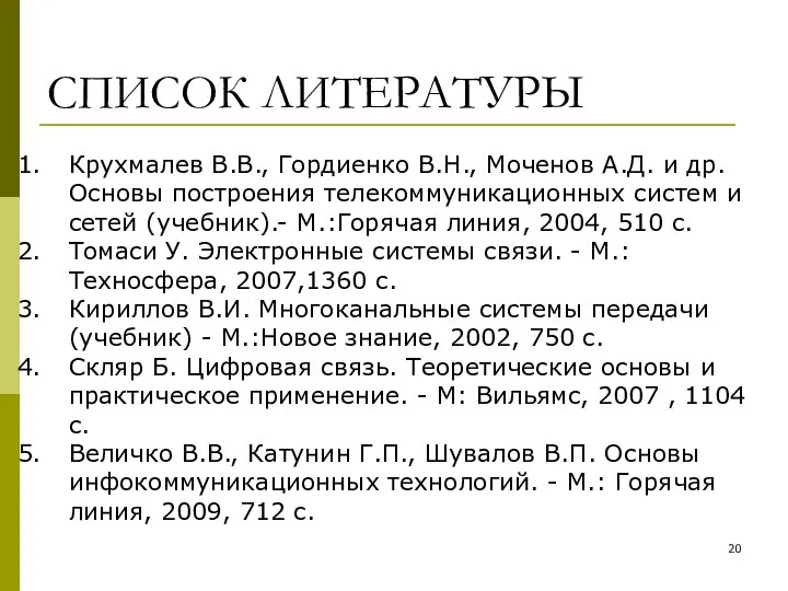 СПИСОК ЛИТЕРАТУРЫ Крухмалев В.В., Гордиенко В.Н., Моченов А.Д. и др. Основы