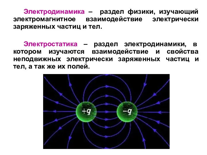 Электродинамика – раздел физики, изучающий электромагнитное взаимодействие электрически заряженных частиц и