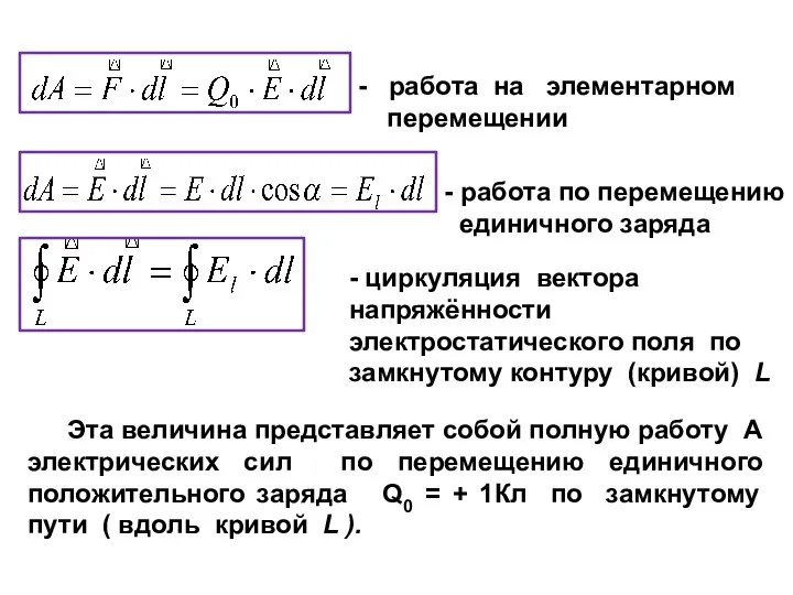 - работа на элементарном перемещении - работа по перемещению единичного заряда