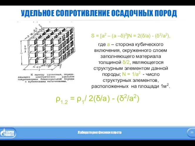 УДЕЛЬНОЕ СОПРОТИВЛЕНИЕ ОСАДОЧНЫХ ПОРОД S = [a2 – (a –δ)2]N =