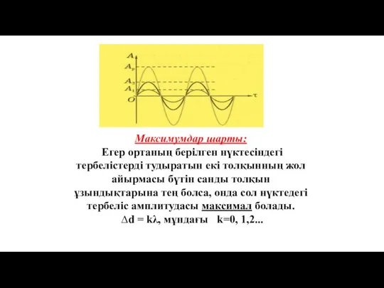 Максимумдар шарты: Егер ортаның берілген нүктесіндегі тербелістерді тудыратын екі толқынның жол