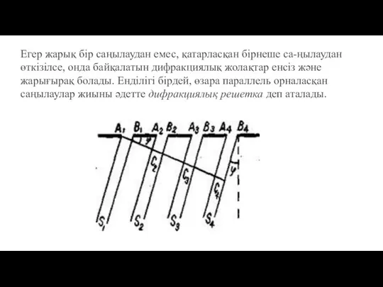 Егер жарық бір саңылаудан емес, қатарласқан бірнеше са-ңылаудан өткізілсе, онда байқалатын