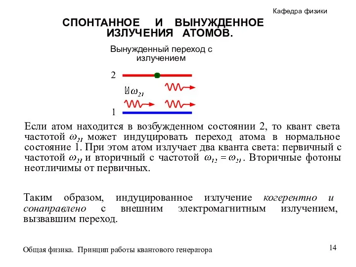 Вынужденный переход с излучением СПОНТАННОЕ И ВЫНУЖДЕННОЕ ИЗЛУЧЕНИЯ АТОМОВ. Таким образом,