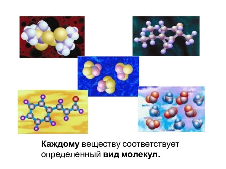 Каждому веществу соответствует определенный вид молекул.
