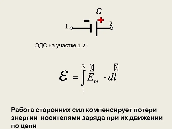 ЭДС на участке 1-2 : Работа сторонних сил компенсирует потери энергии