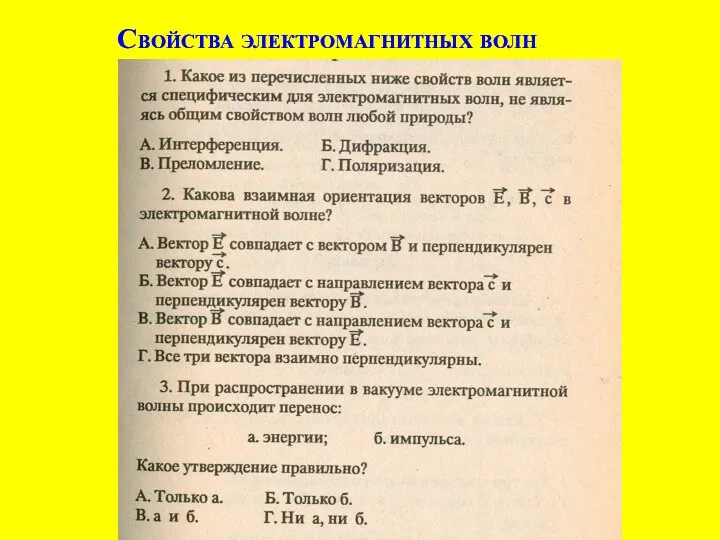 Свойства электромагнитных волн