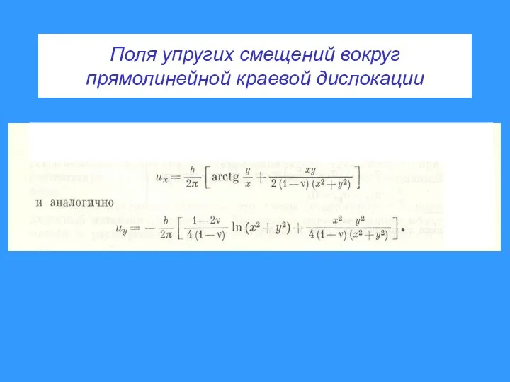 Поля упругих смещений вокруг прямолинейной краевой дислокации