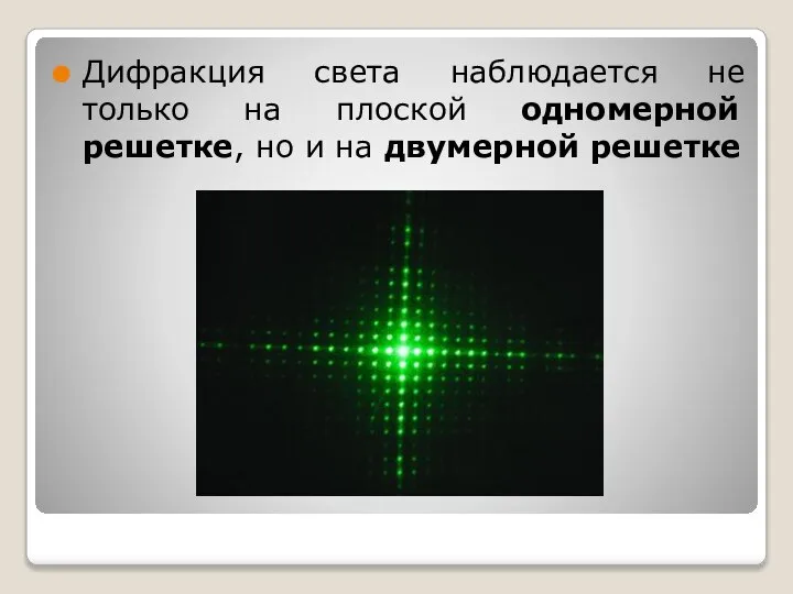 Дифракция света наблюдается не только на плоской одномерной решетке, но и на двумерной решетке